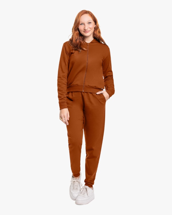 Calça Básica Feminina em Moletom com Bolso - Cereja Rosa - Inca
