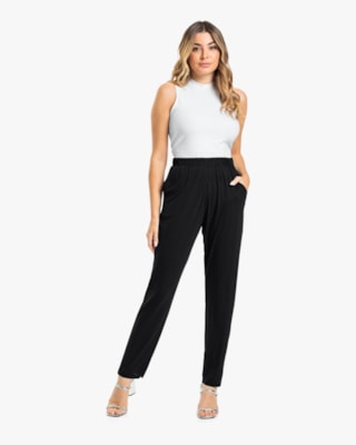 Calça Básica Feminina em Viscose com Bolsos - Cereja Rosa reto