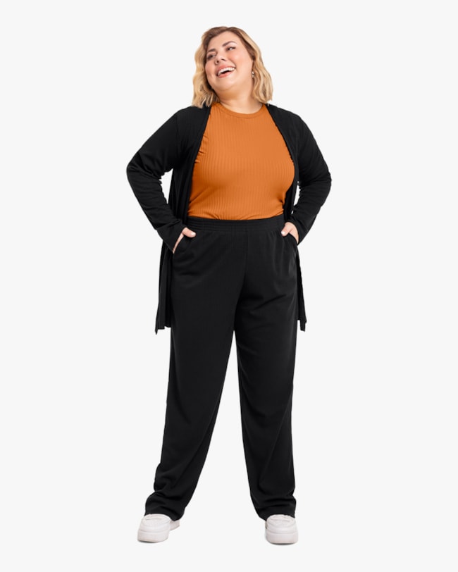 Calça Básica Plus Size em Malha Canelado Cereja Rosa Preto-f423e787-f178-42cd-8828-62445862c5eb