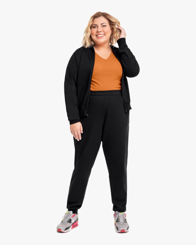 Calça Básica Plus Size em Moletom Cereja Rosa Preto-73f2587b-2375-437b-9e41-b662dca9692b