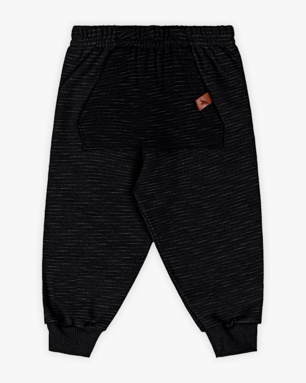 Calça Bebê Menino em Moletom com Bolso Canguru - ReiRex - Preto