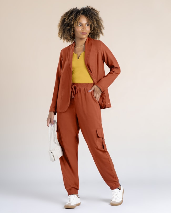 Calça Cargo Jogger Feminina em Viscose Linho - Cerâmica-184293cb-2475-472f-b060-1a4c120257a0