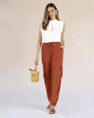 Calça Cargo Jogger Feminina em Viscose Linho - Cerâmica G