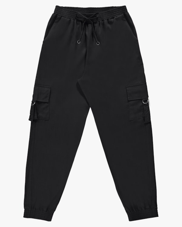 Calça Cargo Jogger Feminina em Viscose Linho - Preto P