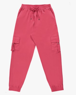 Calça Cargo Jogger Feminina em Viscose Linho - Rosa Cereja