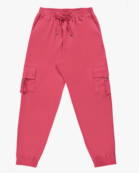 Calça Cargo Jogger Feminina em Viscose Linho - Rosa Cereja
