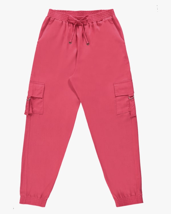 Calça Cargo Jogger Feminina em Viscose Linho - Rosa Cereja