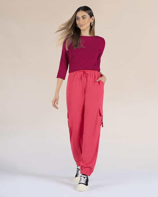 Calça Cargo Jogger Feminina em Viscose Linho - Rosa Cereja-1bcd6c8c-17f4-4f0b-8b4d-0701945da5c8