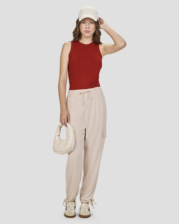 Calça Cargo Juvenil Feminina em Viscose com Amarração – Based – Areia