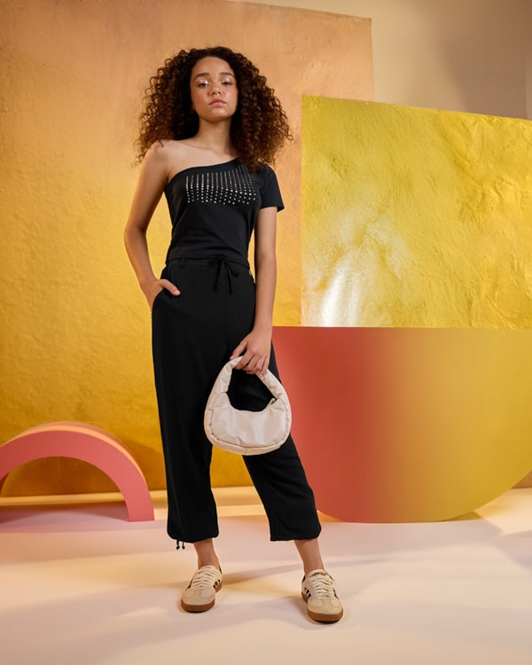 Calça Cargo Juvenil Feminina em Viscose com Amarração – Based – Preto