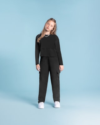 Calça Cargo Juvenil Feminino em Moletom BaseD - Preto