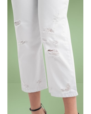 Calça Cropped em Sarja com Rasgos Cereja Rosa