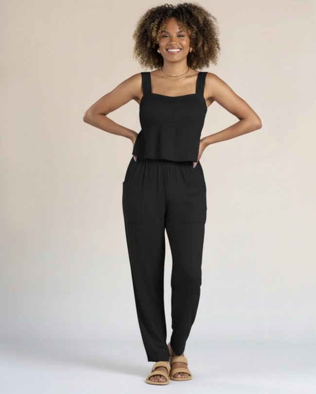 Calça Feminina Cenoura em Viscose Linho - Cereja Rosa - Preto-f106d14d-5f29-49c1-b90a-5a3e3f01366a