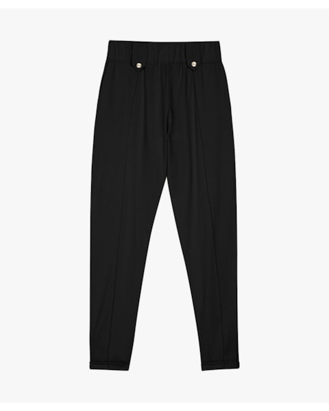 Calça Feminina Cenoura em Viscose Linho - Cereja Rosa - Preto