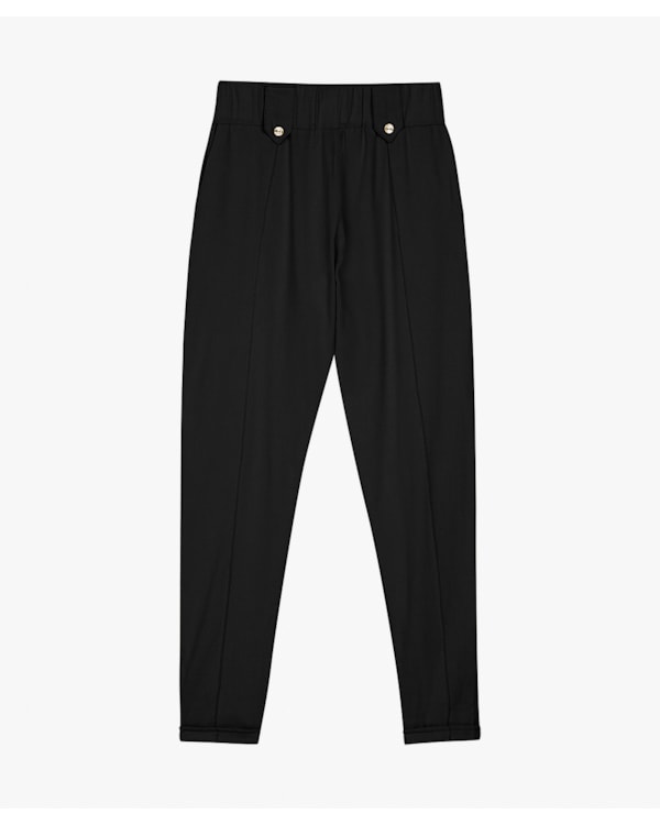 Calça Feminina Cenoura em Viscose Linho - Cereja Rosa - Preto