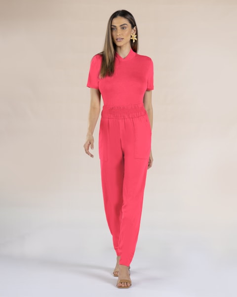 Calça Feminina Cenoura em Viscose Linho - Cereja Rosa - Rosa