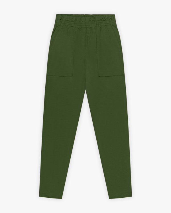 Calça Feminina com Bolso em Malha Felpada - Cereja Rosa - Militar