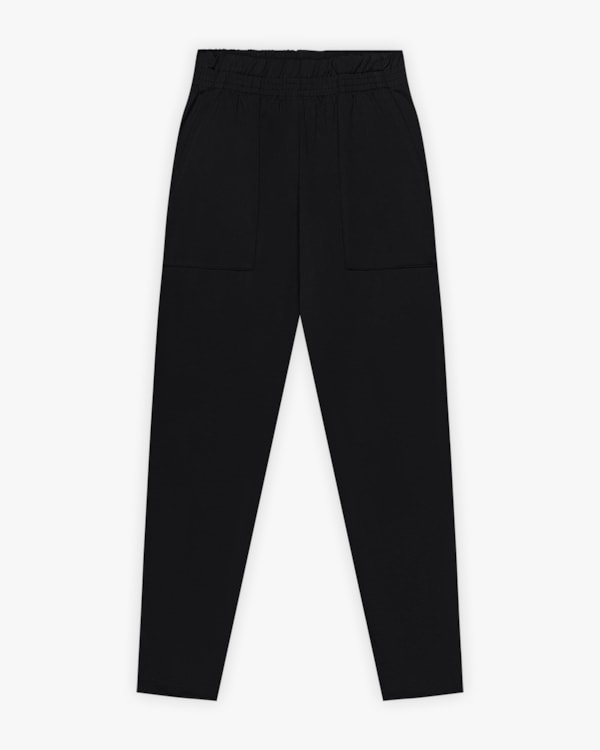 Calça Feminina com Bolso em Malha Felpada - Cereja Rosa - Preto