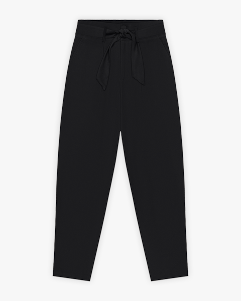 Calça Feminina em Alfaiataria com Amarração - Cereja Rosa - Preto