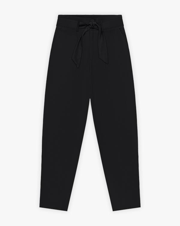 Calça Feminina em Alfaiataria com Amarração - Cereja Rosa - Preto