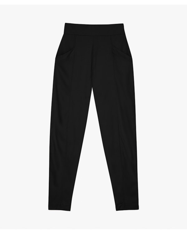 Calça Feminina em Alfaiataria com Bolso - Cereja Rosa - Preto