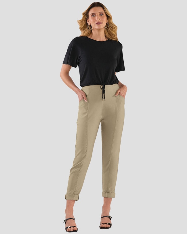 Calça Feminina em Alfaiataria com Bolso - Cereja Rosa - Semente-d9201859-0498-4ec0-985b-00282194f510