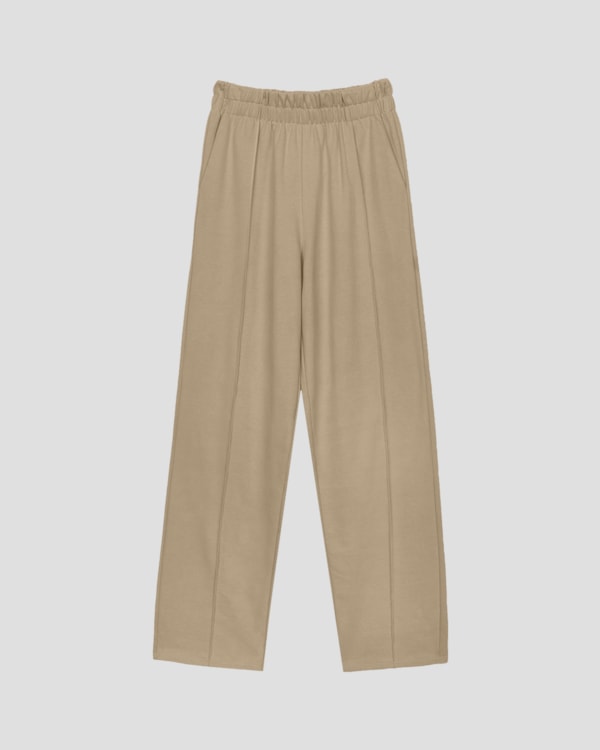 Calça Feminina em Moletinho com Bolsos - Cereja Rosa - Bege