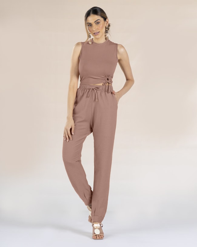 Calça Feminina em Moletinho Sarjado Rústico - Cereja Rosa - Aveia-eb3b1b78-71b3-452a-895d-652f33c109a2