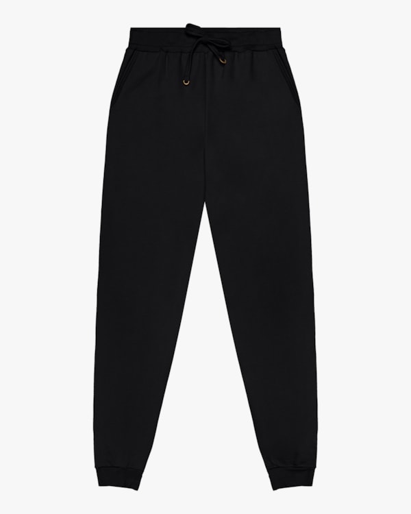 Calça Feminina em Moletom Cereja Rosa Preto