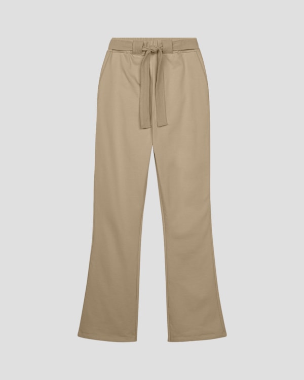 Calça Feminina em Moletom com Faixa e Bolso- Cereja Rosa - Bege