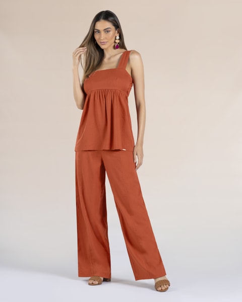 Calça Feminina em Tecido Viscose Linho - Cereja Rosa - Cerâmica