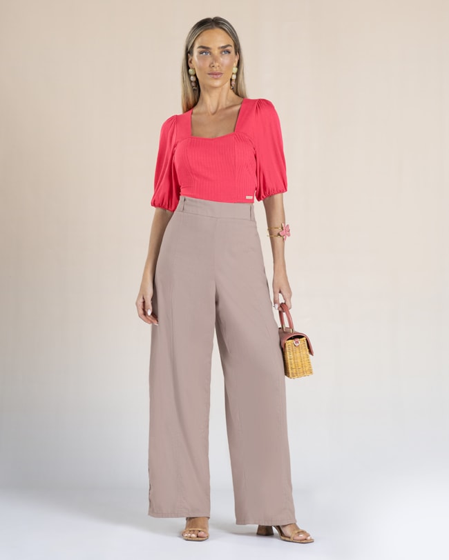 Calça Feminina em Tecido Viscose Linho - Cereja Rosa - Linho-6202810e-d662-4424-8ad2-94ff4e97345b