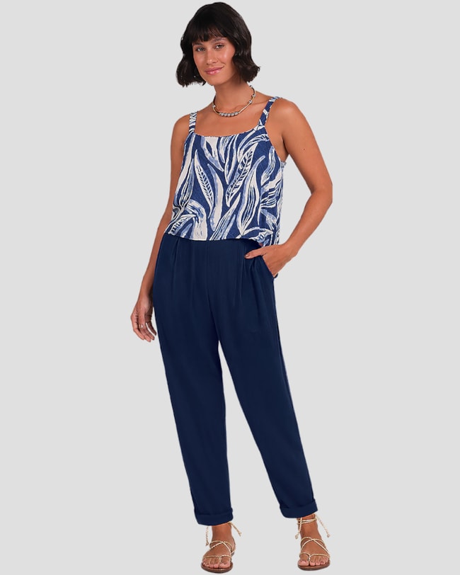 Calça Feminina em Viscose com Pregas Cereja Rosa Azul-849a425f-7272-48d1-8b3f-fb2f2cfa0f0d