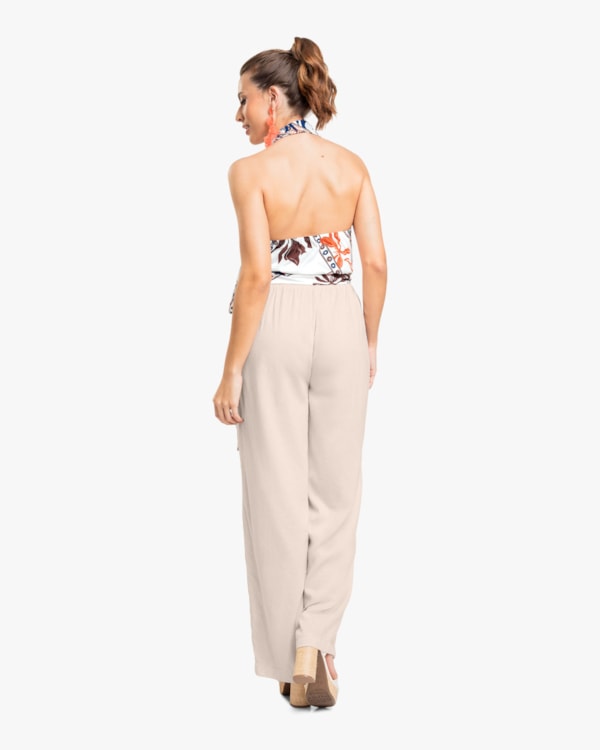 Calça Feminina em Viscose Linho com Bolso - Cereja Rosa - Areia