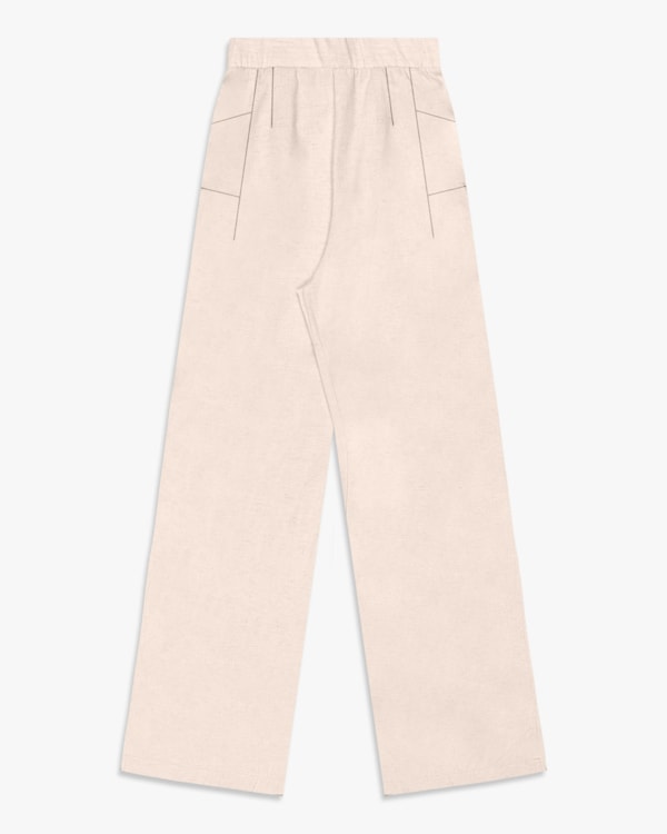 Calça Feminina em Viscose Linho com Bolso - Cereja Rosa - Areia
