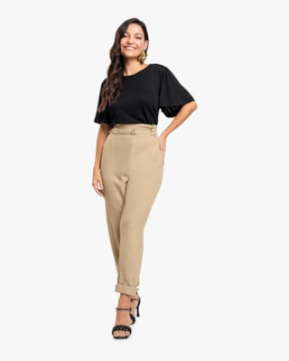 Calça Feminina em Viscose Linho com Cinto - Cereja Rosa - Macchiato-G