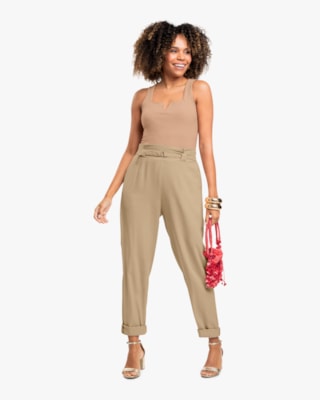 Calça Feminina em Viscose Linho com Cinto - Cereja Rosa - Macchiato-G