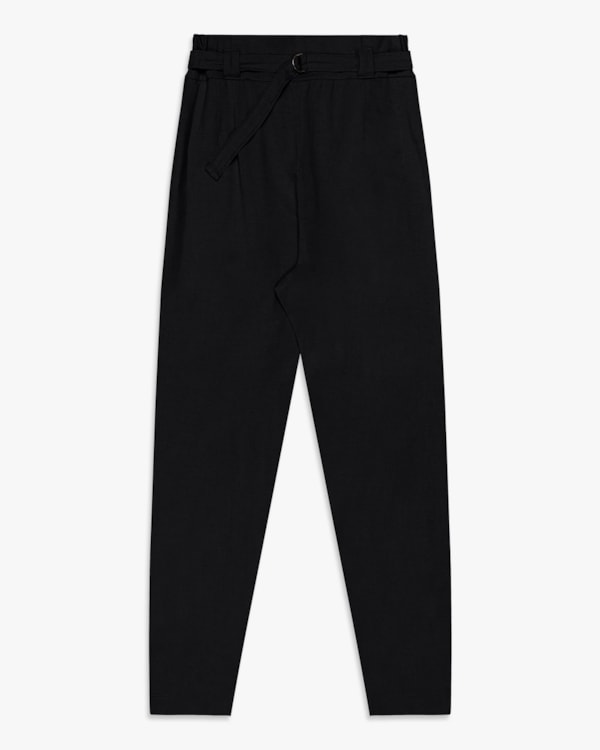 Calça Feminina em Viscose Linho com Cinto - Cereja Rosa - Preto