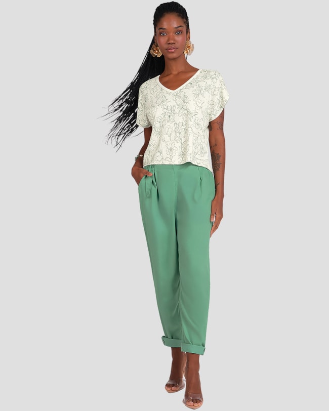 Calça Feminina em Viscose Linho com Cinto Cereja Rosa Verde-d1f4a080-046a-4bf3-bbb5-b16db2babdd4