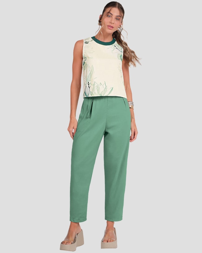 Calça Feminina em Viscose Linho com Cinto Cereja Rosa Verde-6995e0af-3642-4712-98ad-ecd8096d2418