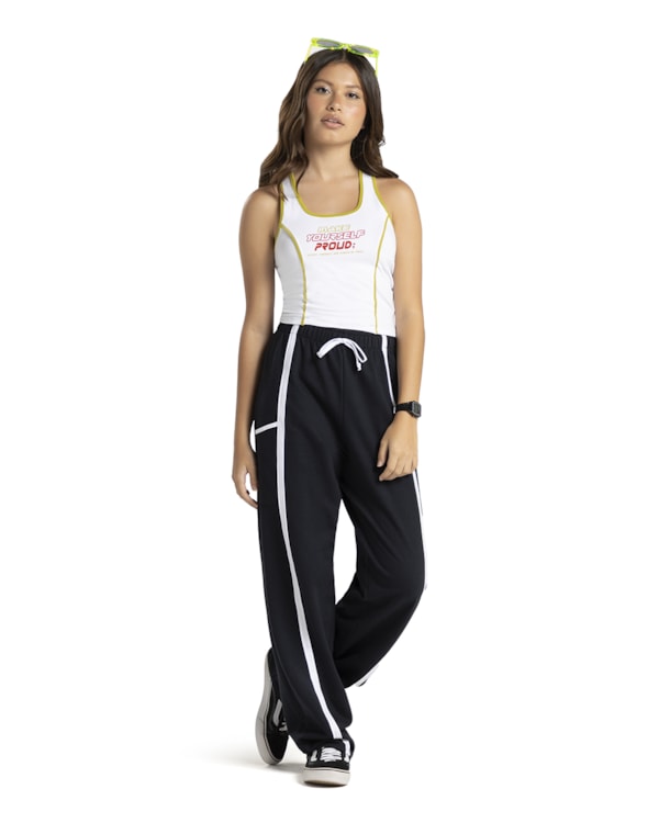 Calça Feminina Juvenil em Moletinho com Filete - BaseD - Preto