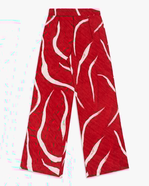 Calça Feminina Pantalona em Viscose Estampada - Cereja Rosa- Passione-G