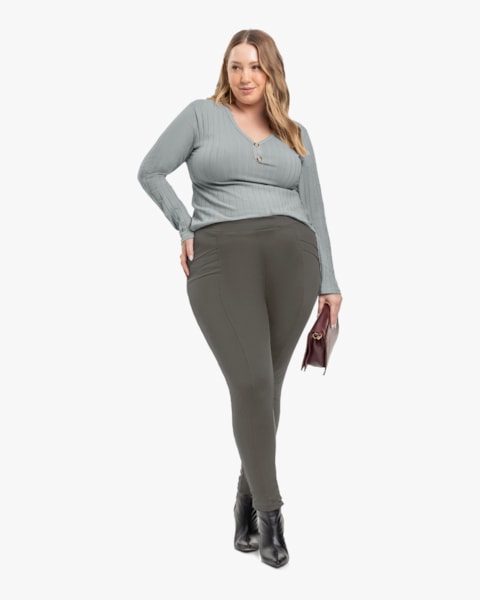 Calça Feminina Plus Size em Malha Felpada - Cereja Rosa - Dark Gray