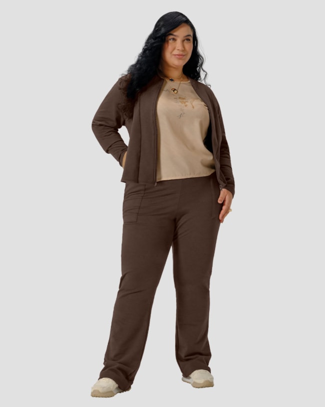 Calça Feminina Plus Size em Molecotton com Bolso - Cereja Rosa - Marrom-9a4d67c1-373e-463e-bde1-16668bc78812