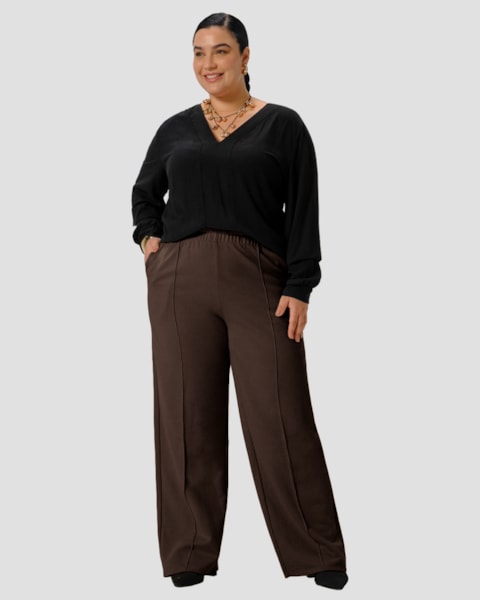 Calça Feminina Plus Size em Moletinho com Bolso - Cereja Rosa - Marrom