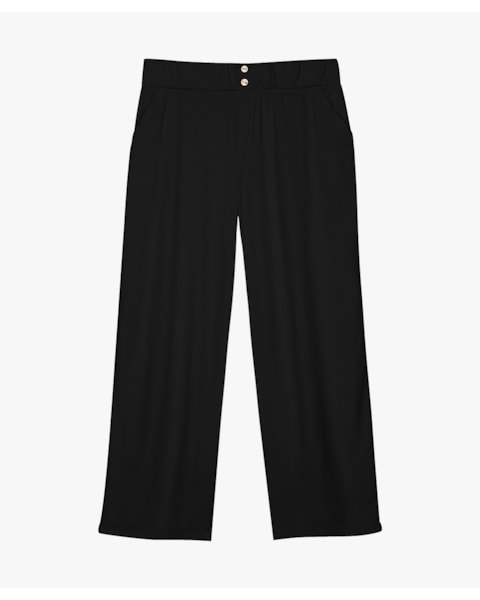 Calça Feminina Plus Size em Tecido Plano com Bolsos - Cereja Rosa - Preto