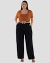 Calça Feminina Plus Size em Tecido Plano com Bolsos - Cereja Rosa - Preto-755d9d5d-f5a0-4479-b1c2-2d3233ac7e63