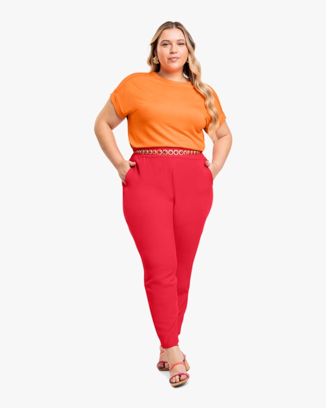 Calça Feminina Plus Size em Viscose com Bolso - Cereja Rosa - Hibisco-caa88e55-fe71-4f90-ae14-4e571d22c552
