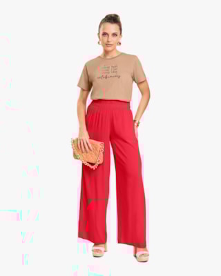 Calça Feminina Reta em Viscose - Cereja Rosa - Hibisco-GG
