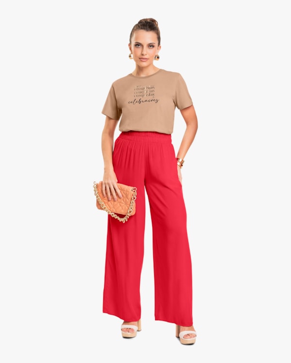 Calça Feminina Reta em Viscose - Cereja Rosa - Hibisco-GG